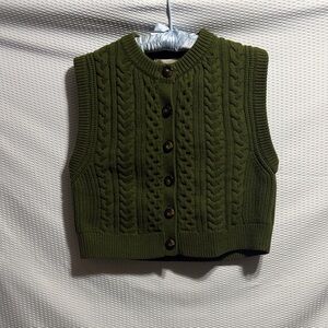 Sezane Forest Green Roxanne Cable Knit Cardigan Vest